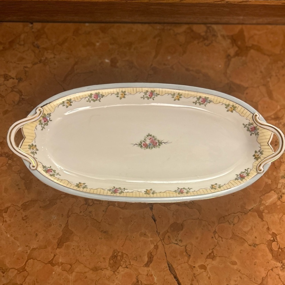 Vintage Nippon Celery Dish Gold Hand Painted Floral